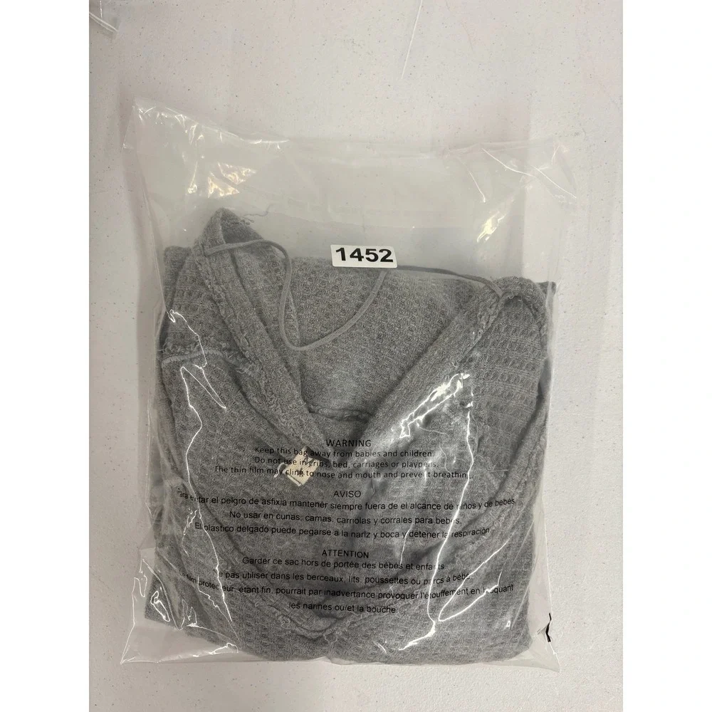We The Free Free People Gray Waffle Knit Thermal V-Neck‎ Ruffle Hem Top Medium